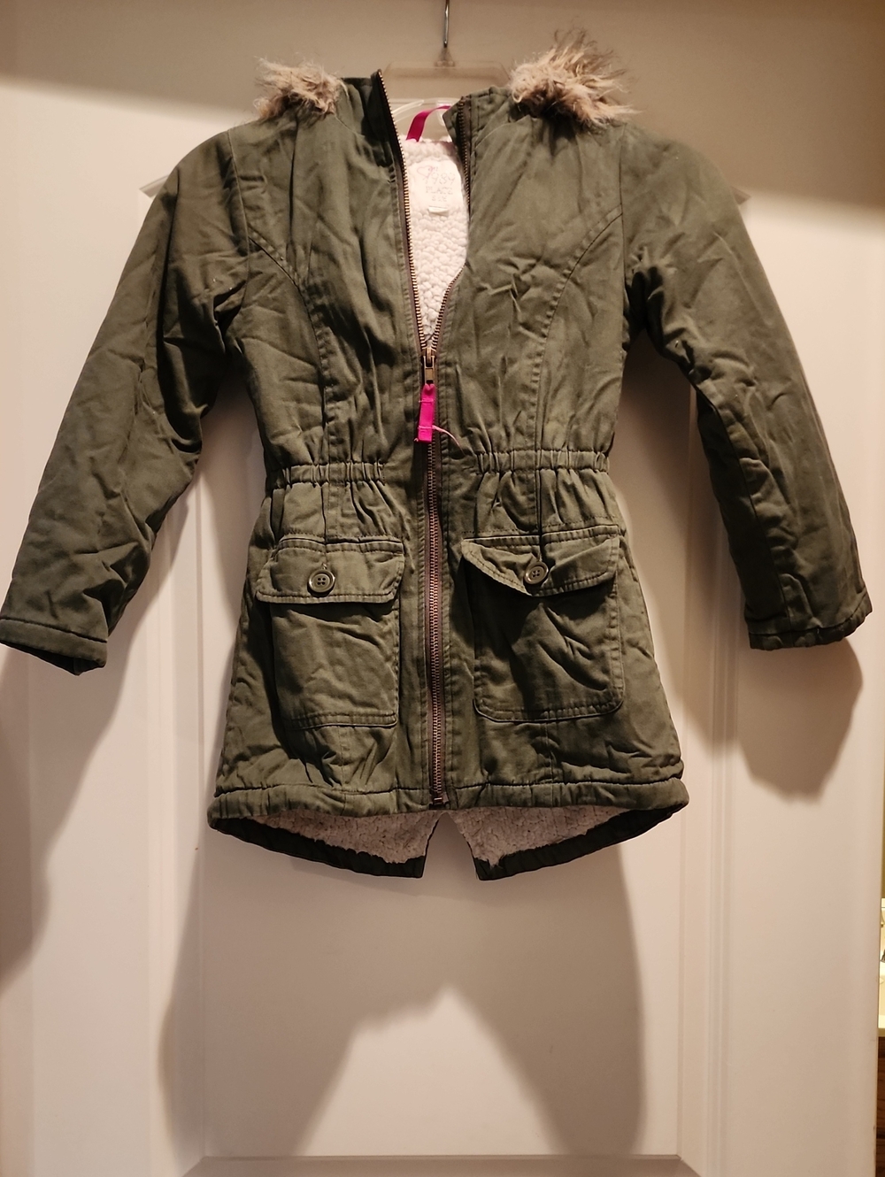 The Children's Place Girls Olive Green Hooded Parka Jacket Size 5/6 VGUC